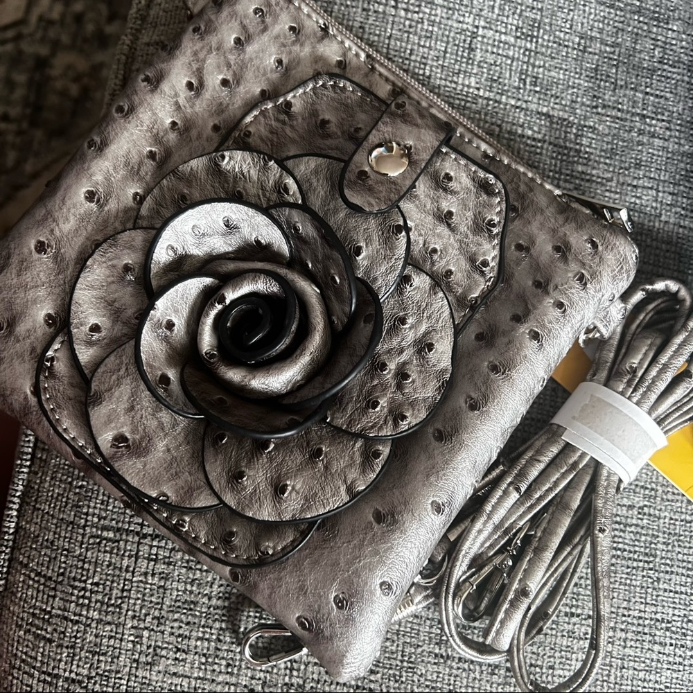 Gray/Silver flower bag - Crossbody